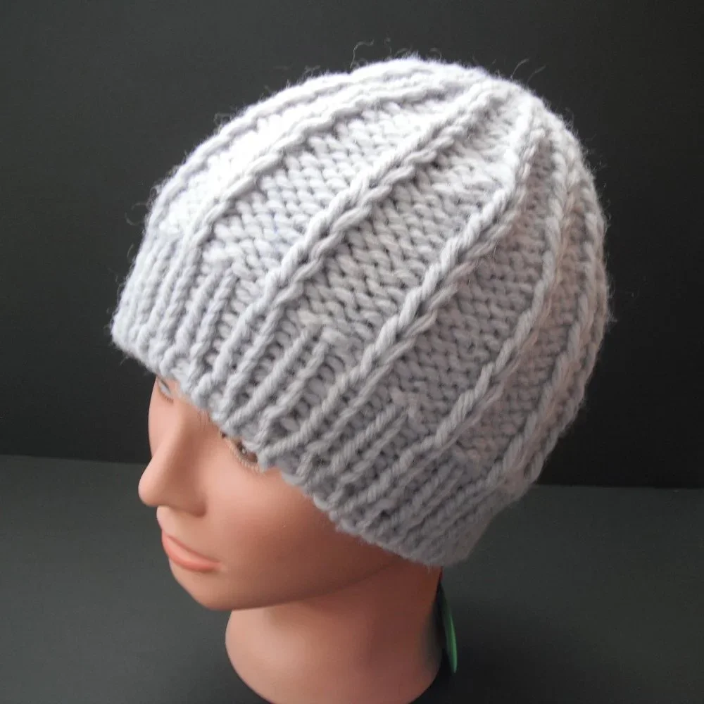 Hand Knitted Hat Toque Adult Size - M-(L) Wool Purple Unisex Color Blue-020 - Picture 5 of 8